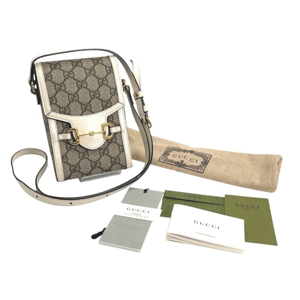 GUCCI Authentic Cream Canvas Horsebit Shoulder Bag